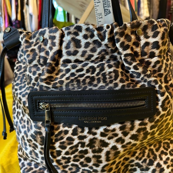 London Fog Leopard Print Tote Bag Zip Top Purse w/ Side Pulls Large - Picture 6 of 8